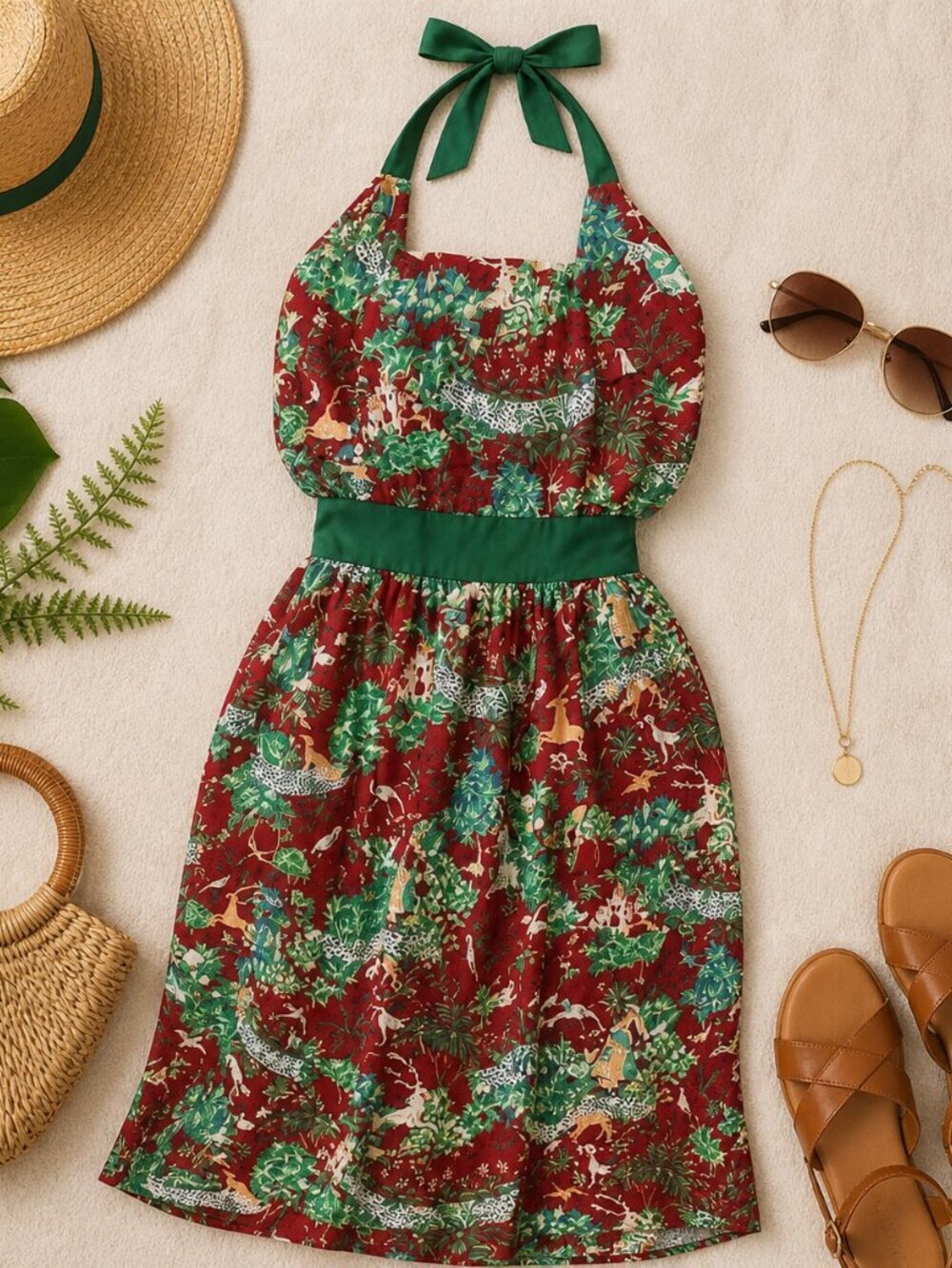 Vintage Christmas Hostess Apron Dress – Full Length Halter 100% Cotton